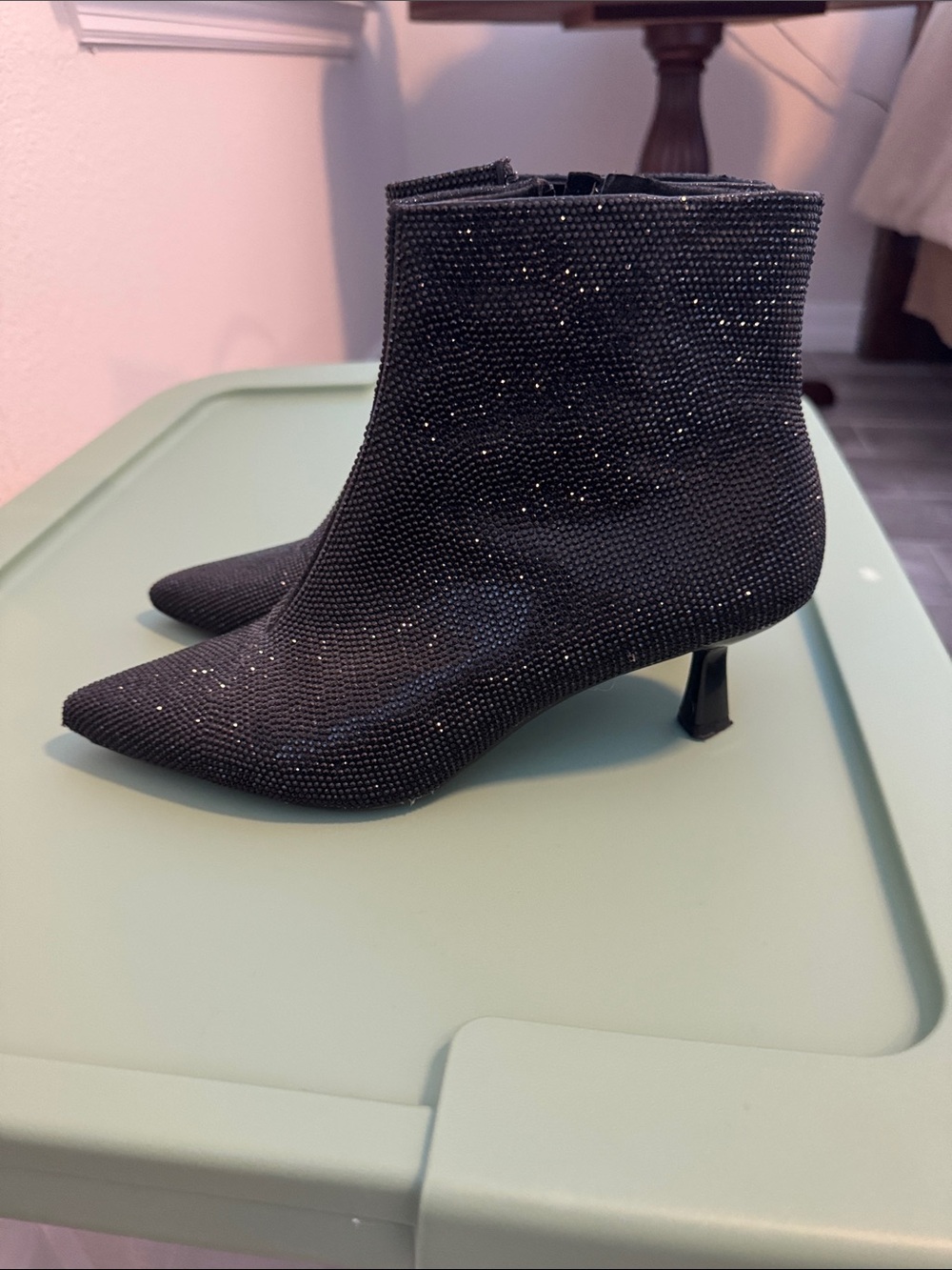 Alex Marie Black Sparkle Pointed-Toe Sock Booties